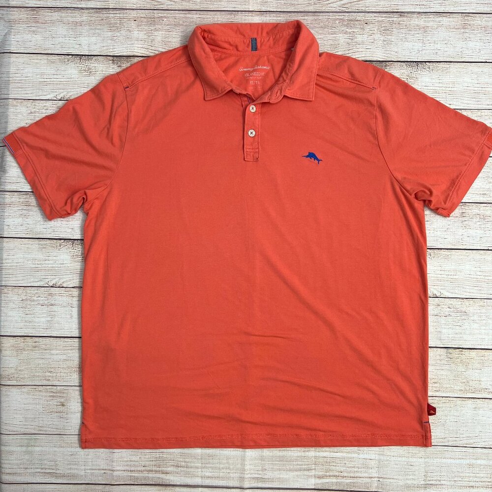 Tommy Bahama IslandZone Polo Shirt Men's XL Orange‎ Performance Golf Marlin Logo